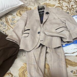 Kids Beige Plaid Suit by house of cavani